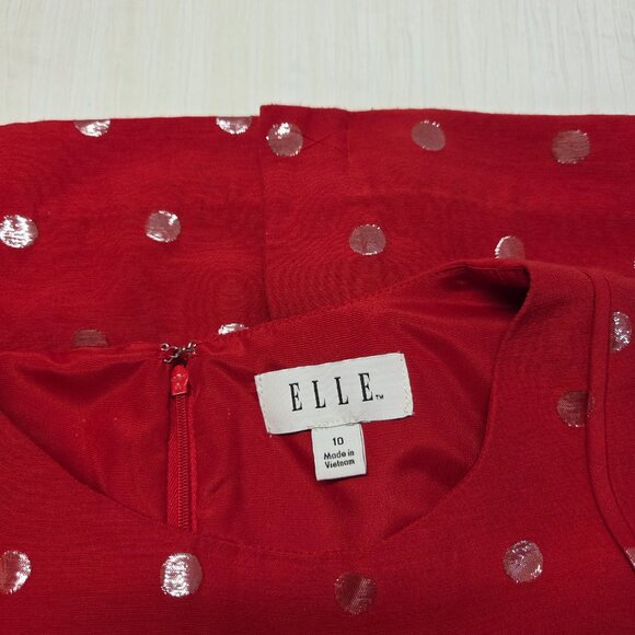 Elle Size 10 Red Polka Dot Crewneck Sleeveless Colorful Summer Midi Dress - Picture 9 of 11